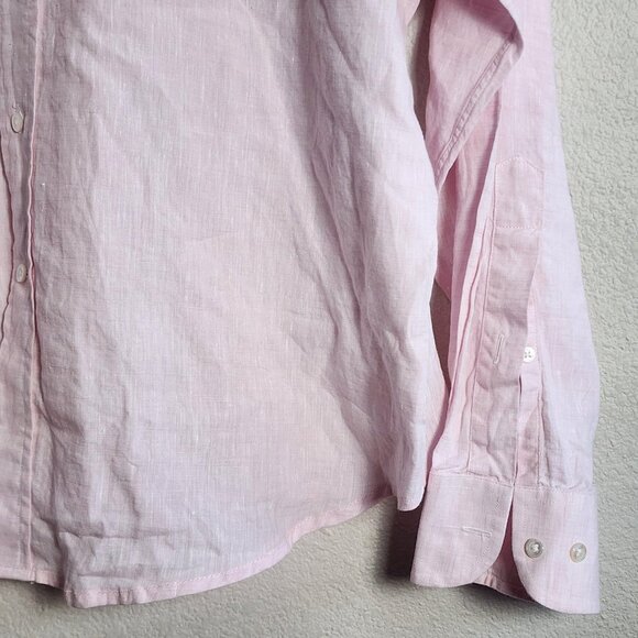 Ben Silver Shirt Mens 17.5-36 Pink Linen Button Down Long Sleeve Dress Pocket - Picture 2 of 10